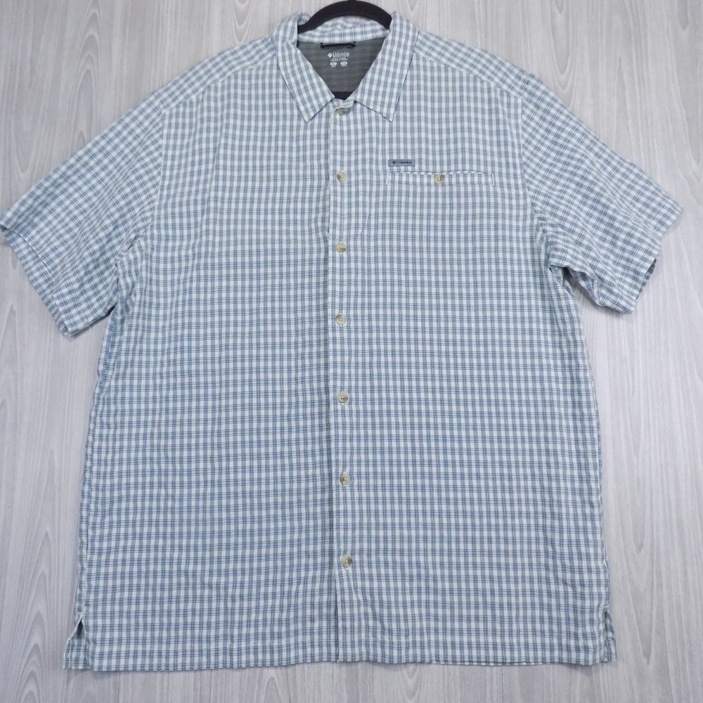 Columbia Button-Down Shirt Mens XL Blue Plaid Short Sleeve Performance EUC